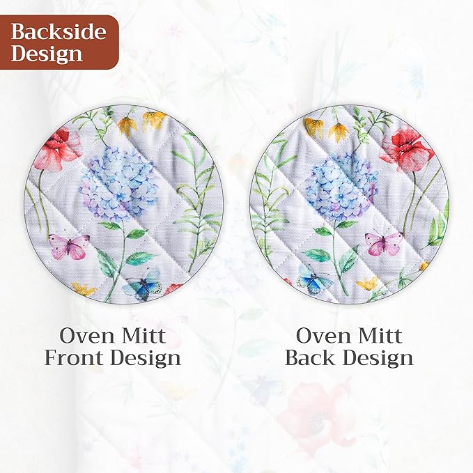 Maison d'Hermine Oven Gloves 100% Cotton Oven Mitt 7" x 13" with Loop Heat Resistant BBQ Cooking Gloves Baking Grilling Gifts for Mothers Day Spring/Summer (Pack of 1, Just Floral)