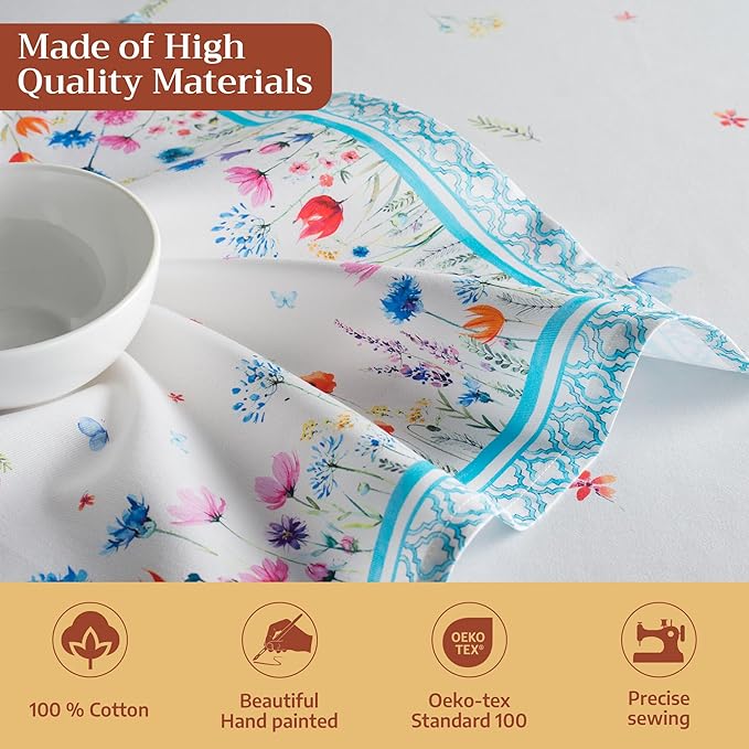 Maison d' Hermine Cloth Napkins Set of 4 100% Cotton Everyday Reusable Square Napkins Cloth Washable Dinner Wedding Restaurant Gifts for Mothers Day Spring/Summer (Flower in The Field, 20" x 20")
