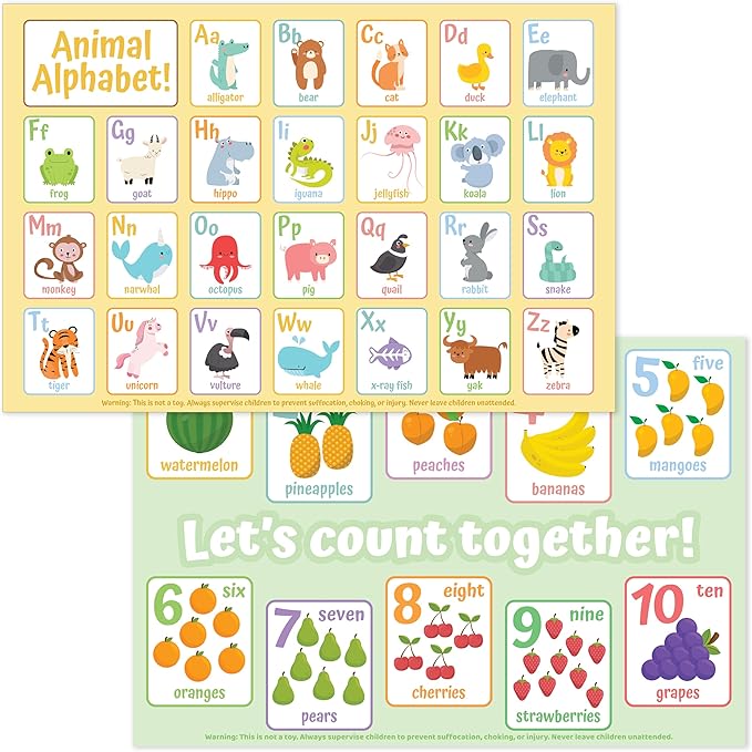 Bright Seed Disposable Placemats for Baby, Toddlers and Kids, Animals ABC & Numbers, 40 Disposable Baby mats for Restaurant, Dining Table & Travel, Learning Placemats for Kids, Toddler Travel