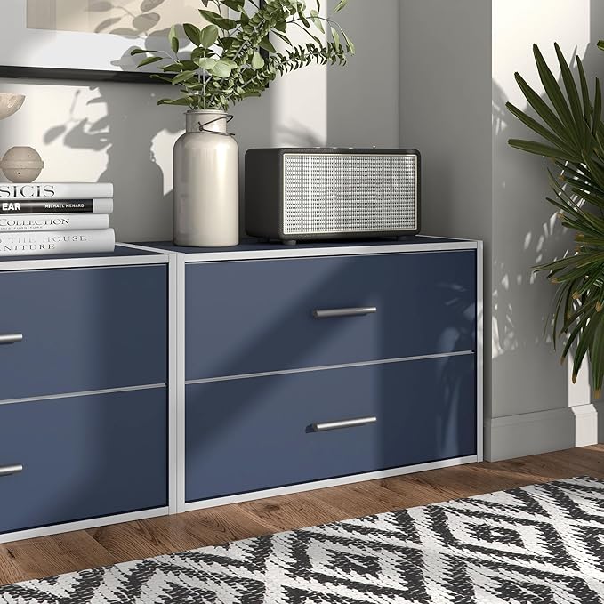 Homes: Inside + Out Apexa 2-Drawer Wooden Stackable Storage Drawers, Small Food Pantry Cabinet, Cajonera De Madera, Underbed Drawer Dorm Teen Room Decor & Bedroom, Home Office, Kitchen, Steel Blue