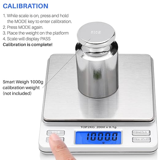 Smart Weigh Pro Digital Pocket Scale – 2000g x 0.1g Precision Gram Scale with LCD Display, 6 Weighing Units, Hold & Count Functions – Includes 2 Trays and Batteries (Silver)