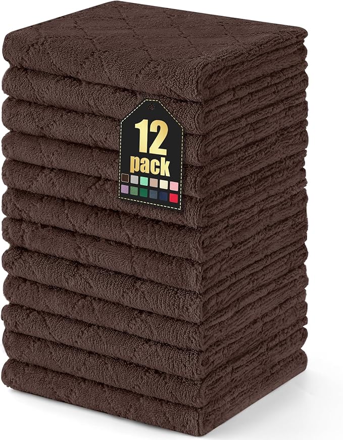 Homaxy 12 Pack Dish Towels for Kitchen (13 x 19 Inches, Brown), Super Soft and Absorbent Coral Velvet Dish Cloths for Washing Dishes, Nonstick Oil Fast Drying Microfiber Cleaning Cloth