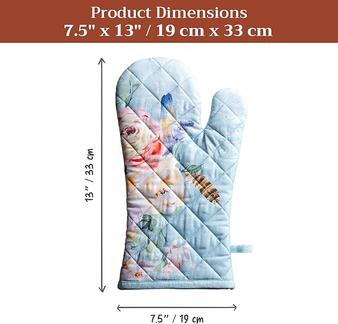 Maison d'Hermine Oven Gloves 100% Cotton Oven Mitt 7" x 13" with Loop Heat Resistant BBQ Cooking Gloves Baking Grilling Gifts for Mothers Day Spring/Summer (Pack of 1, Ibiza - Blue)
