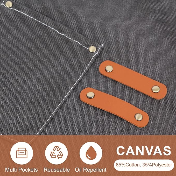 Men's Canvas Tool Apron, Heavy Duty Multi-Pocket Work Apron for Woodworking Gardening Bartender Adjustable Straps