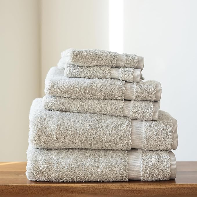 SALBAKOS 100% Turkish Cotton Towel Set of 6 Piece Stone | Premium Quality Hotel & Spa Collection 2 Washcloth, 2 Hand, 2 Bath Towel Sets for Bathroom | Made in Turkey (Stone, 6 Piece Towel Set)