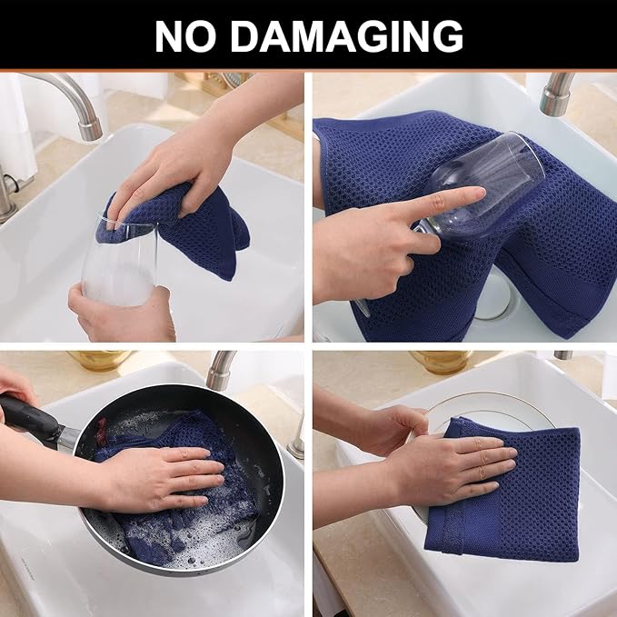 Homaxy 100% Cotton Dish Cloths, 6 Pack - 12 x 12 Inches, Waffle Weave Super Soft and Absorbent Dish Towels Quick Drying Dishcloths, Navy Blue
