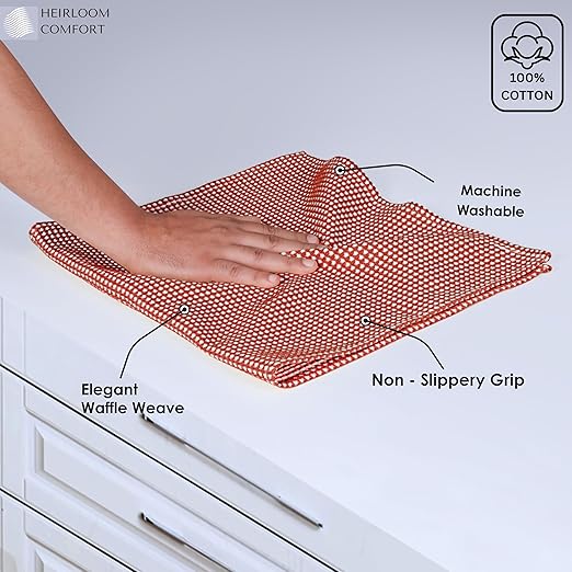 12 Pack Dual Tone Reversible Waffle Weave Dish Cloth, 12x12 Inch, 100% Cotton, Absorbent Dishcloth Set, Quick Drying, Durable for Cleaning, Wiping, Machine Washable, Rust