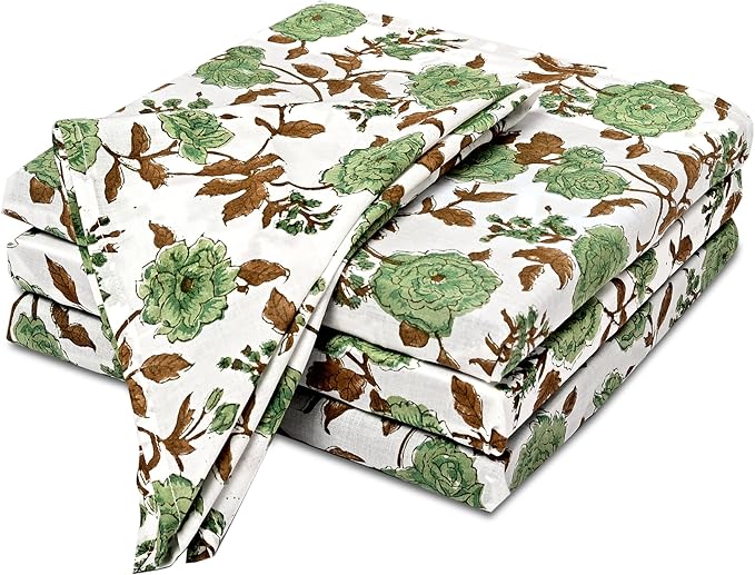 CPC Cloth Napkins Set of 4 Cotton Printed Dinner Hand Print Napkins I Wedding Cocktail Cloth Floral Napkins I 18x18 in I Moss Green
