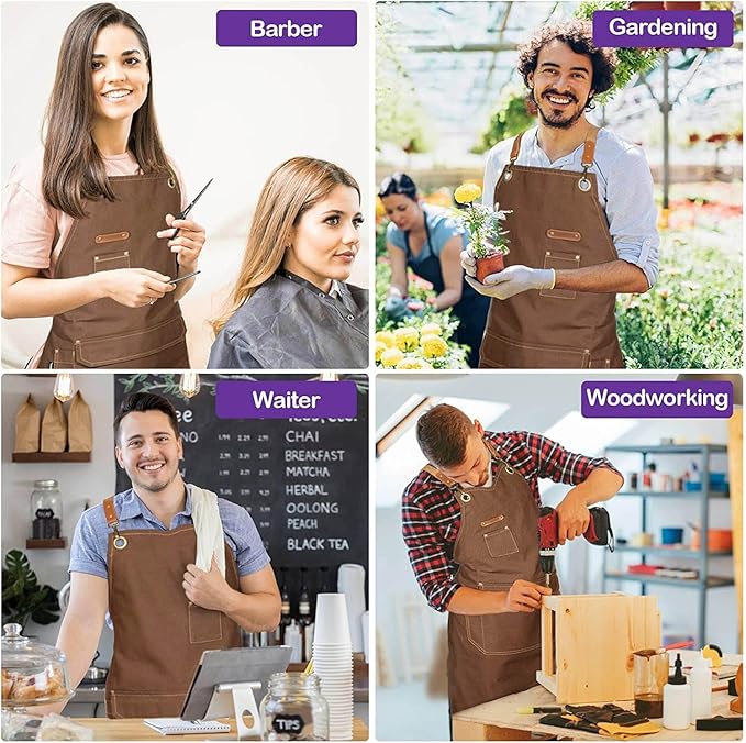 Chef Apron with Cross Back Straps for Men Women, Cotton Canvas Apron for Artists Painting, Kitchen Cooking
