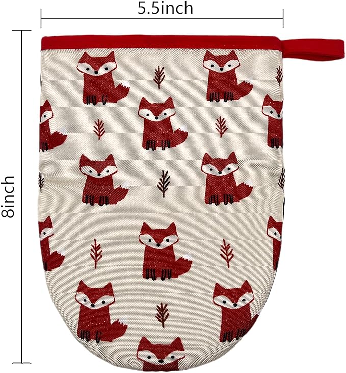 Cute Fox Mini Silicone Oven Mitts 2-Pack Set, Heat Slip Resistant Kitchen Gloves, Soft Short Oven Mittens for Safe Cooking Baking Grilling