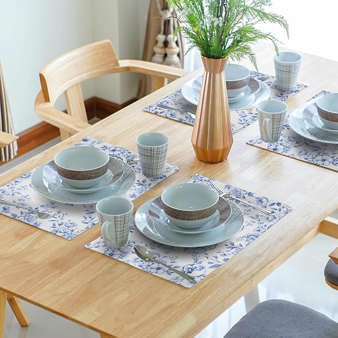 Rabbit Easter Placemats for Dining Table 12 X 18 in Holiday Decoration Rustic Vintage Washable Table Mats Set of 4 Blue