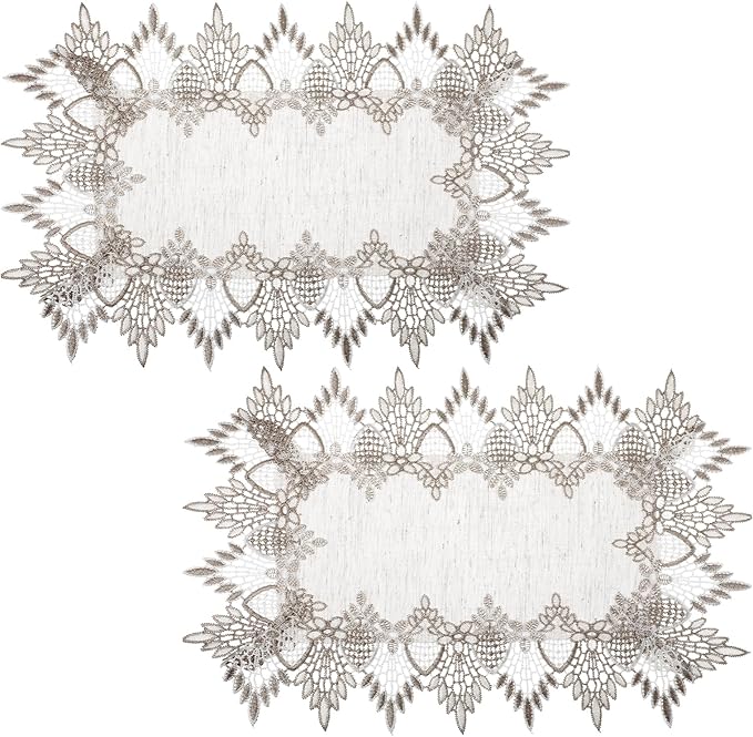 Natural Linen Placemats, 2 Pcs 17.7 × 12 Inch Large Rectangle Doilies for Tables Neutral Earth Tones Beige Table Topper Vintage Rustic Lace Doilies for Home Kitchen Dining Coffee Table Dresser