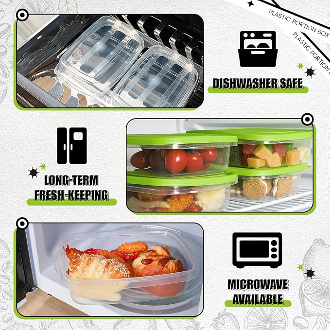 Qinyoung 18 Pcs 33 Oz/ 4 Cups Plastic Food Storage Containers with Lids Portion Box Sets with Cover Stackable Plastic Containers with Lids Microwave Freezer Dishwasher Safe (Green)