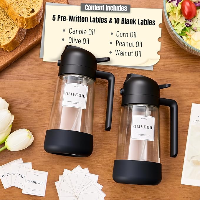 PARACITY 2 in 1 Oil Dipenser Bottle with Silicone Bottom (Black-2PCS)