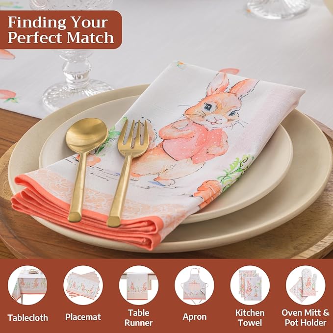 Maison d' Hermine Cloth Napkins Set of 4 100% Cotton Everyday Reusable Square Napkins Cloth Washable Dinner Party Wedding Restaurant Gifts for Mothers Day Spring/Summer (Bunny Party, 20" x 20")