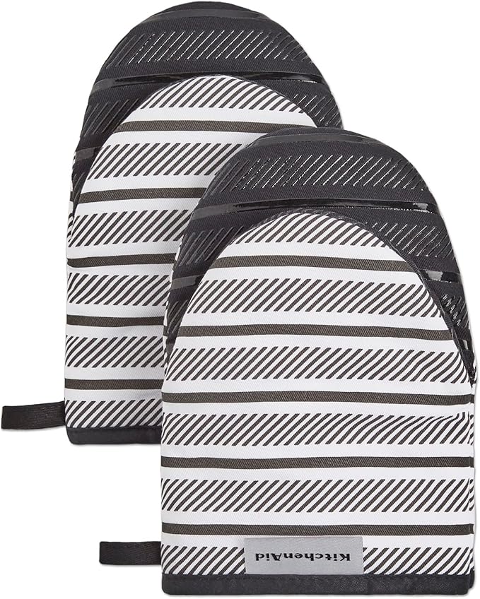 KITCHENAID Albany Mini Oven Mitt 2-Pack Set, Matte Black, 5.5"x8"
