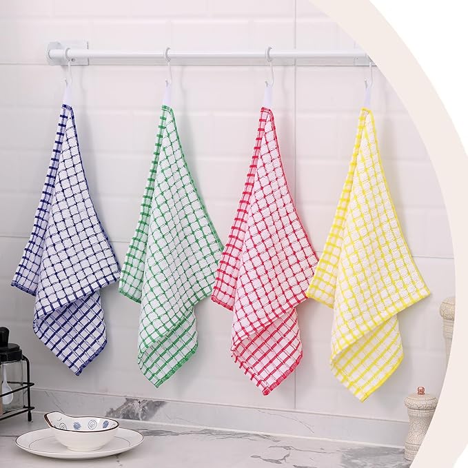 Kitinjoy Cotton 12 Pack Terry Kitchen Dish Cloths, 12 x 12 Inches Super Soft and Absorbent Dish Rags, Quick Drying Dish Towels for Washing Dishes, Red