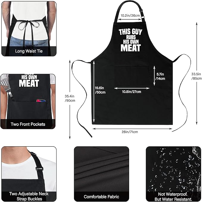 Xornis 100% Cotton Funny Apron with 2 Pockets for Men Women BBQ Grilling Adjustable Bib Black Aprons Gifts Cooking Kitchen
