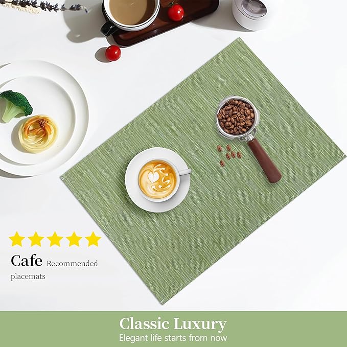 Bloss Placemats Set of 4 Green, Table Mats Set of 4, Linen Woven Placemats for Kitchen Table Indoor/Outdoor, 12" x 18" Washable Place Mats