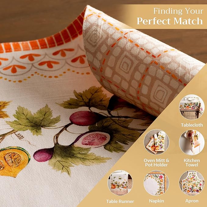 Maison d' Hermine Placemats Set of 4 100% Cotton Washable Cloth Place Mats, Reusable Table Mats for Thanksgiving Christmas Decorations Kitchen Dining Party (Pumpkin Garden - Cloudy Cream, 13" x 19")