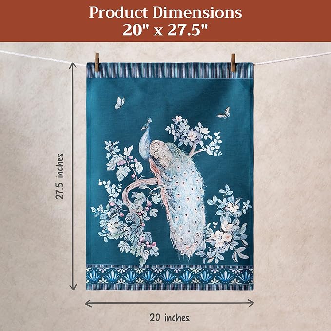 Maison d' Hermine Kitchen Towel 100% Combed Cotton Premium Easter Dishtowel (20 Inch by 27.50 Inch) Kitchen Towels for Dining, Home, Wedding, Buffet, Peacock Utopia - Deep Sea (Set of 3)