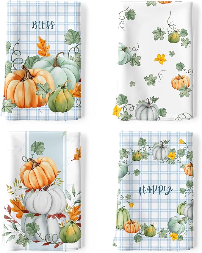 Pumpkins Tea Towels, Cotton Kitchen Towel 18.9 × 27.5 inch, Quick Drying Dish Cloth for Party Anniversary Holiday Decoration Housewarming Gifts