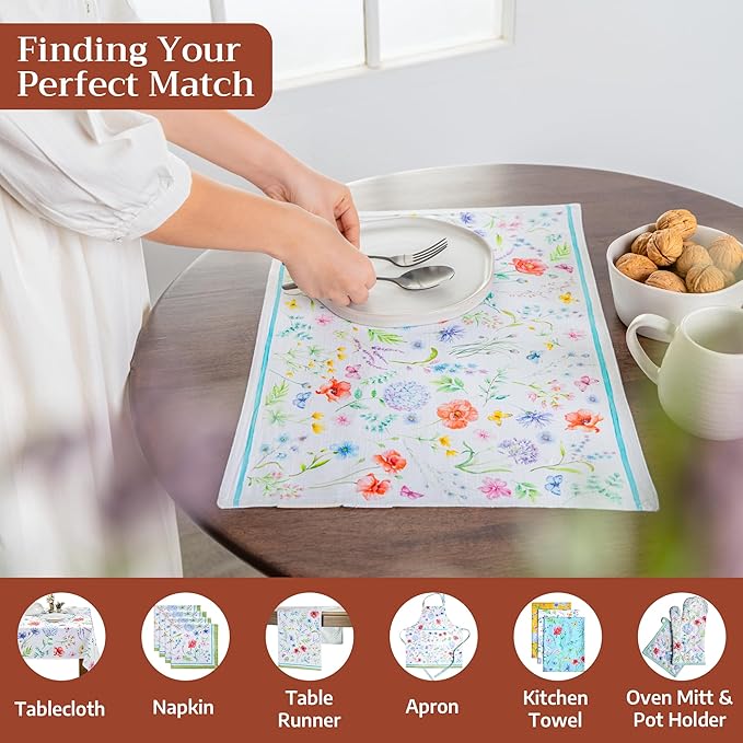 Maison d' Hermine Placemats Set of 4 100% Cotton Washable Cloth Place Mats Reusable Table Mats for Kitchen Dining Party Wedding Gifts for Mothers Day Spring/Summer (Just Floral, 13" x 19")