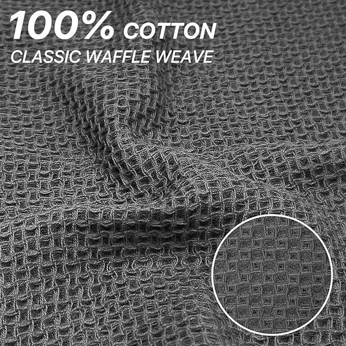 100% Cotton Waffle Weave Kitchen Towels, 8 Pack Dish Cloths for Washing Dishes, Ultra Soft Absorbent Dish Towels, Quick Drying Kitchen Rags, 12x12 Inches, Dark Grey