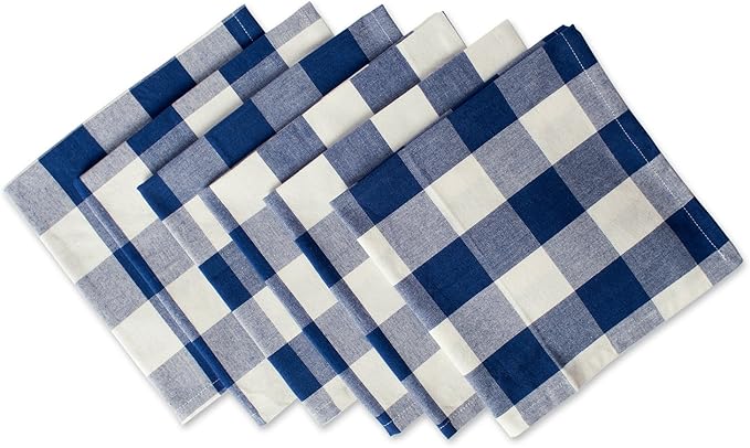 DII Buffalo Check Collection, Classic Farmhouse Cloth Napkin Set, 20x20, Navy & Cream, 6 Piece