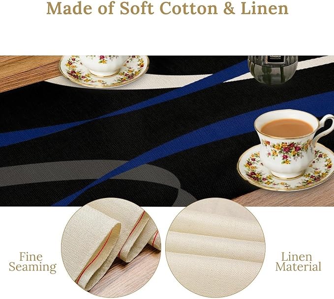 Abstract Geometric Table Runner Navy Blue Grey and White Striped Black Background Modern Kitchen Dinner Runner for Indoor Home Living Room Party Dining Table Decoration 13"x36"