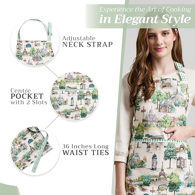Maison d' Hermine 100% Cotton Apron for women with Pocket Kitchen Chef Apron for Men Cooking Mothers Day Gifts