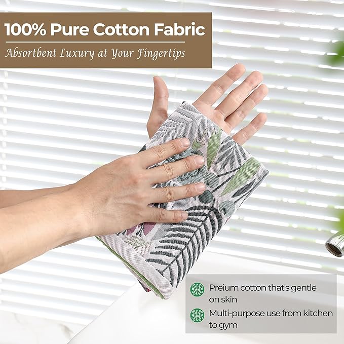 Cotton Kitchen Towels Set of 4, Quick Dry Sustainable Decorative Dish Towels for Kitchen Drying,Ultra Absorbent Reusable Cleaning Tea Towels,Pretty Hand Towels for Bathroom/Kitchen with Loop