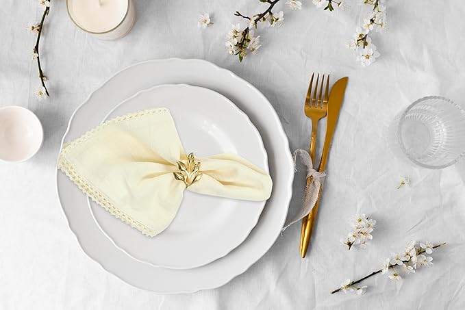 ACCENTHOME Cream Cloth Napkins Set of 6 18x18 inch Cotton Dinner Napkins - Washable Soft Premium Hotel Quality Reusable Napkins Perfect Table Napkins for Family Dinners, Weddings & Everyday Use