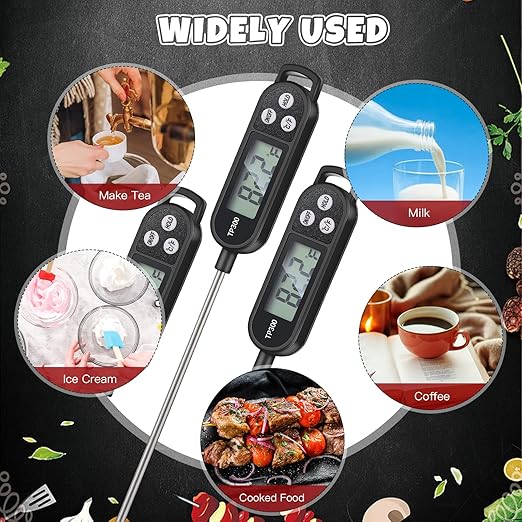 Copkim 6 Pcs Instant Read Meat Thermometer with Long Probe 9.65 Inch Kitchen Cooking Food Candy Waterproof Digital Thermometer for BBQ Water Milk Yogurt Liquid Cooking(Black)