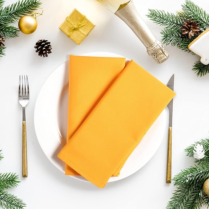 Hemmed Edge Cloth Dinner Napkins Set of 4 18x18 Inches - Mustard, Soft Decorative Premium Dinning Table Linen Napkin Ideal for Kitchen, Spring, Easter | Washable Polyester Fibre Napkin for Home Décor