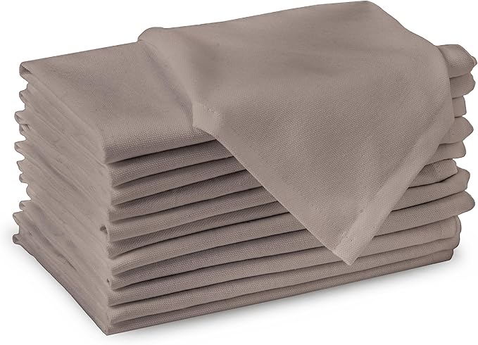 Encasa XO Beige Cloth Napkins Set of 6, 17"x17" | Solid Color Cotton Dinner Napkins | Washable & Reusable Wedding Napkins for Holiday Dinners, Party, & Everyday Table Decor