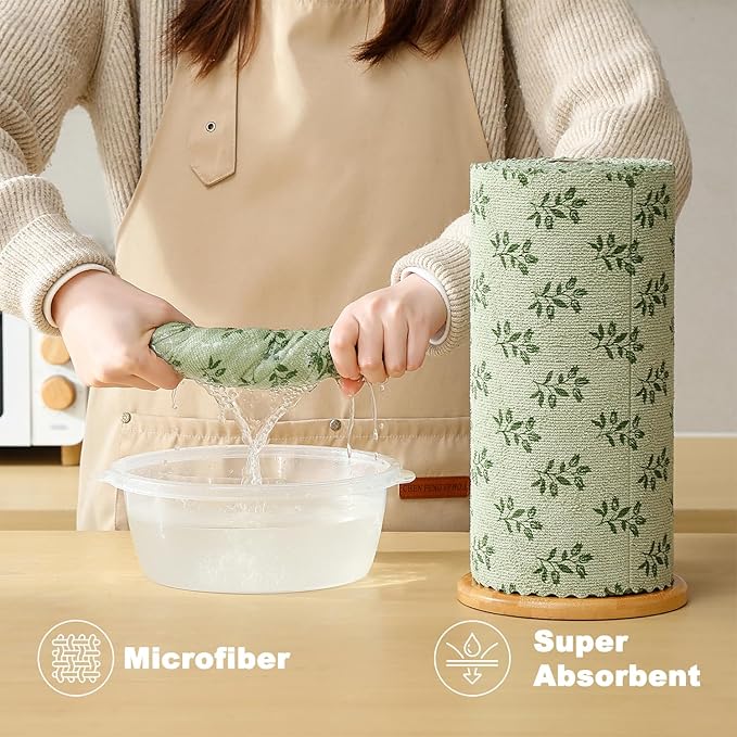 Microfiber Cleaning Cloth Roll,80 Pack Cleaning Towels,Lint Free Rags Paper Towels & Tear Away Reusable Towels,Washable Shop Rags Floral Wipe Cloth,Wash Cloths Dish Rags for Car Kitchen Window