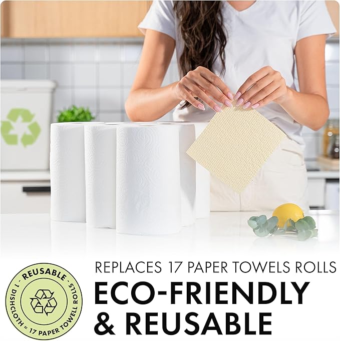 SUPERSCANDI 5 Pack Swedish Dishcloths for Kitchen - 100% Biodegradable & Compostable | Reusable Paper Towels Washable, Food-Safe & Without Plastic - Dish Rags Suitable for Any Surface | Premium, Sand