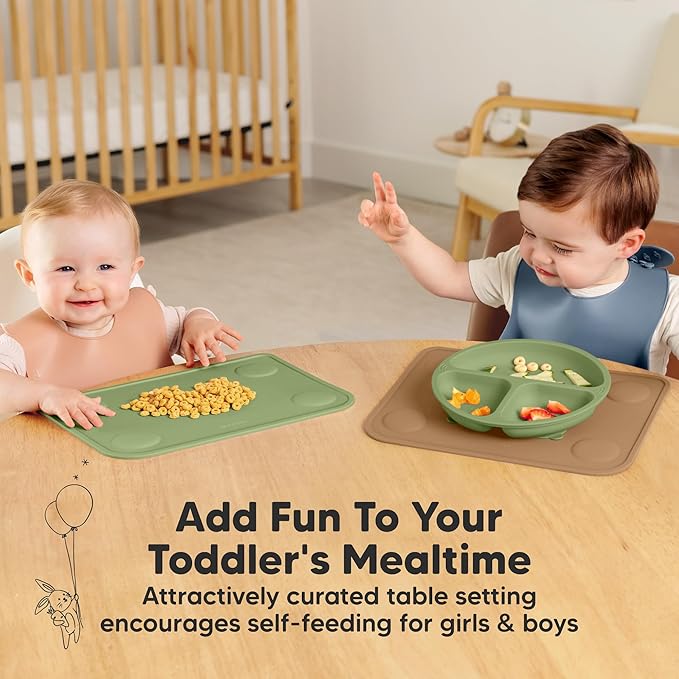 KeaBabies 2pk Silicone Placemats for Toddlers, Kids - 12x9 Non Slip Suction Baby Silicone Placemat for Restaurants, Dining Table,Travel, Easy to Clean, Food Grade/BPA-Free,Small Baby Table Mat(Desert)