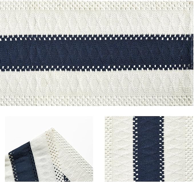 Artoid Mode Dark Blue Farmhouse Rustic Table Runner, Seasonal Holiday Hollow Kitchen Dining Table Decoration for Home Party Decor 12x108 Inch