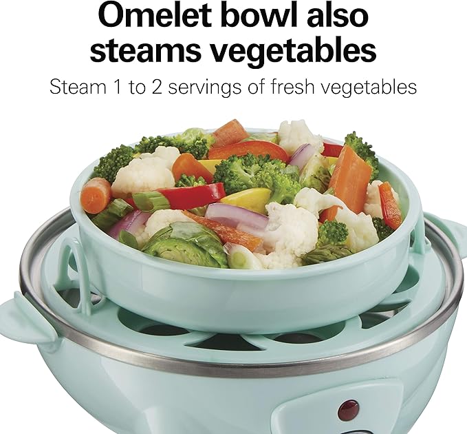 Hamilton Beach 3-in-1 Electric Egg Cooker for Hard Boiled Eggs, Poacher Eggs, Omelet Maker & Vegetable Steamer, Holds 7, Mint (25504) (Pack of 2)
