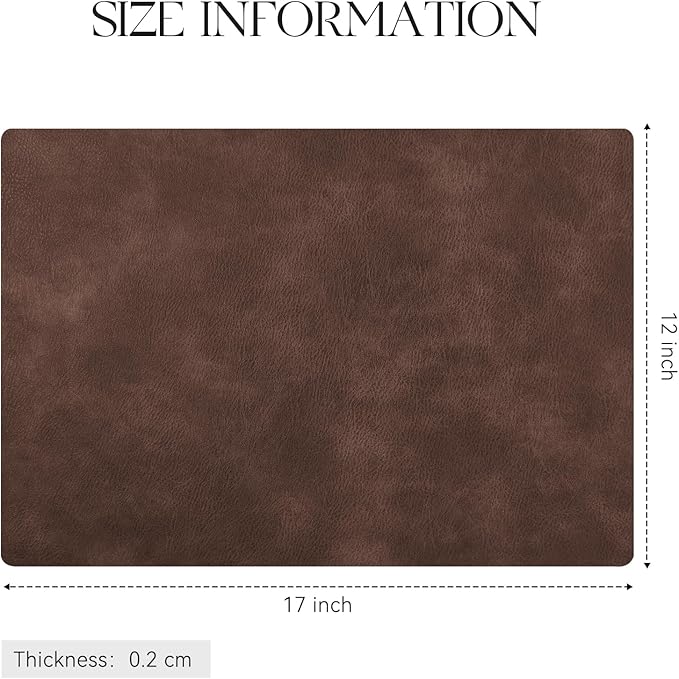 MOSAYT Vinyl Placemats Set of 4-12 X 17 Inch - Faux Leather 100% Waterproof Oil-Proof Wipeable PU Place Mats, Heat Resistant Reversible Table Mats for Kitchen, Dining, Outdoor (Coffee)