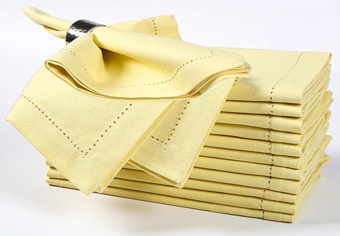 Bedding Craft Cotton Cloth Dinner Napkins Set of 12 – 18x18 French Vanilla Hemstitched – Machine Washable Fabric Napkins for Thanksgiving, Christmas, Weddings & Everyday Dining