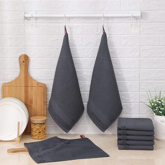 Homaxy 100% Cotton Dish Cloths, 12 Pack - 12 x 12 Inches, Waffle Weave Super Soft and Absorbent Dish Towels Quick Drying Dishcloths, Dark Grey