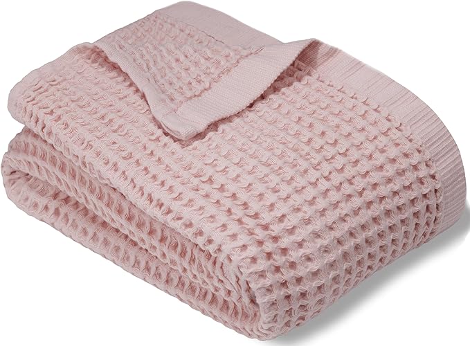 DEMMEX Organic Cotton Waffle Weave Turkish Bath Towel - Ultra Soft Lightweight Quick Dry, Oeko-Tex Certified, 100% Turkish Cotton (Powder Pink, Large (60x30))