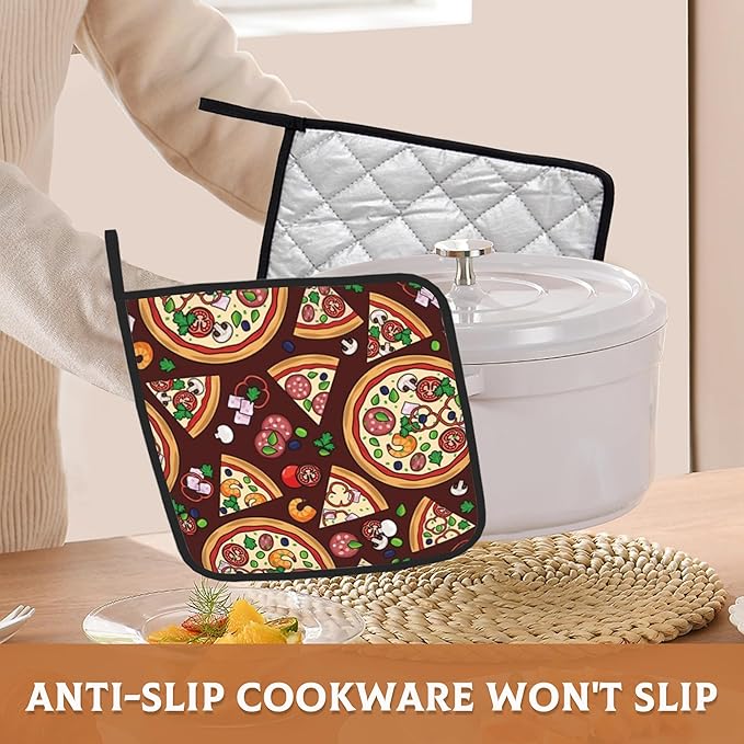 2 Pack Pizza Slices Ingredients Pot Holders for Kitchen Heat Resistant, Potholders for Kitchens Washable for Cooking & Baking & Microwave