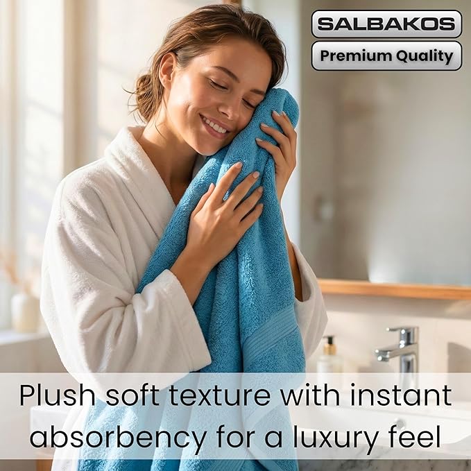 SALBAKOS 100% Turkish Cotton 6-Piece Towel Set | Heirloom Quality Hotel & Spa Collection | Soft, Super Absorbent 2 Washcloth, 2 Hand, 2 Bath Towel Sets | Made in Turkey (Aqua, 6 Piece Towel Set)