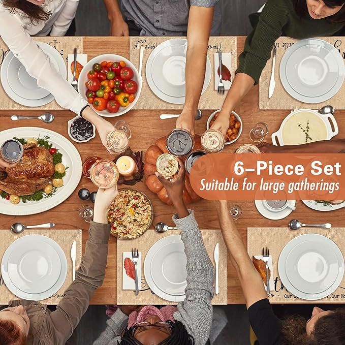 Farmhouse Placemats Set of 6 Linen Placemats 18x12'' Rustic Table Mats with Sayings Housewarming Gifts Country Tablemats Washable Cloth Place Mats for Farmhouse Table Setting(Khaki)