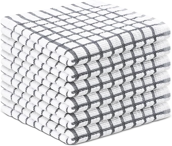 Vintage Vista 100% Cotton Dish Cloths (Pack of 6) - Dish Rags for Washing Dishes - Reusable & Highly Absorbent Kitchen Towels - Kitchen Rags fo Easter - (12" x 12" - Black Checkered)