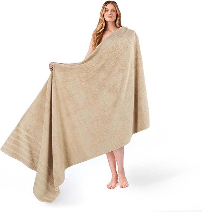 American Soft Linen 35x70 Jumbo Large Bath Towel, 600 GSM 100% Cotton Turkish Bath Sheet, Oversized Luxury Bath Towel for Bathroom Beach and Pool, Beige
